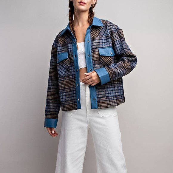 Last 1!  NWT Faux Leather Plaid Jacket - Picture 1 of 11